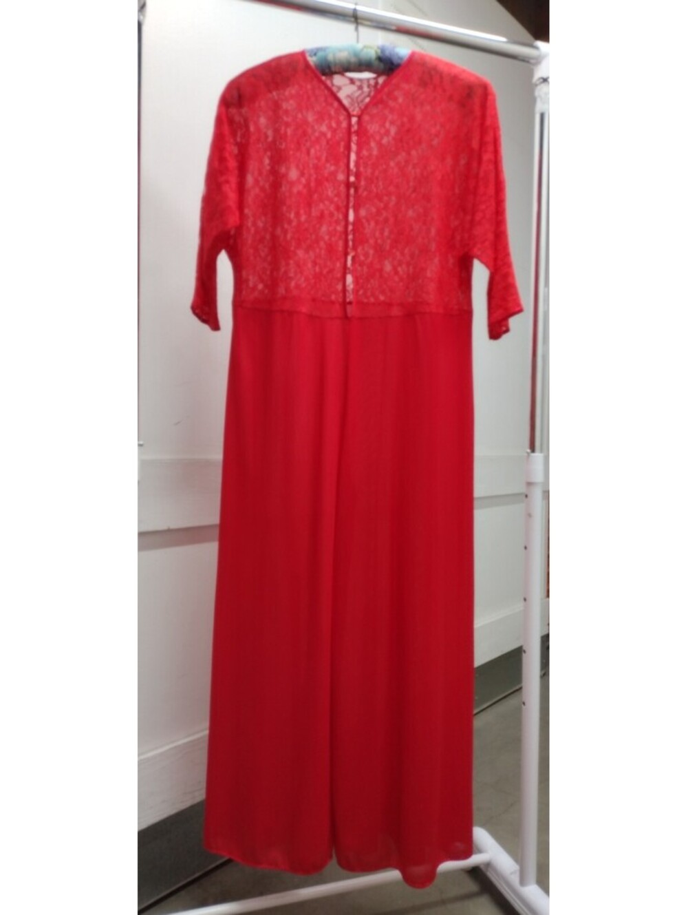 Red Lace Lingerie Palazzo Jumpsuit L Nylon Vintage 50s 60s Devil Red Dress Party